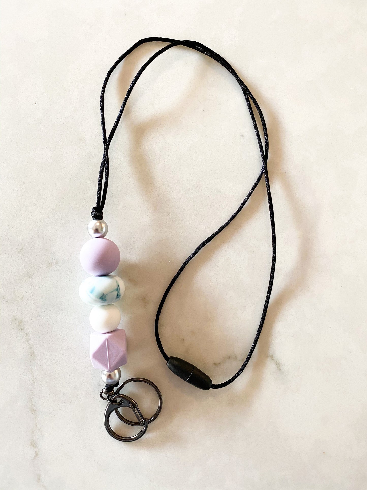Silicone Bead Lanyard with Rose Gold or Gunmetal Keyring and Clip Teacher Gift