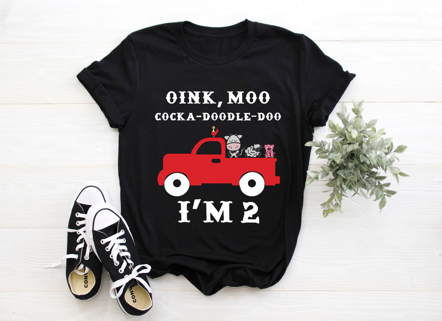 Kid's "Oink Moo Cock-A-Doodle Doo I'm 2" 2nd Birthday T-Shirt