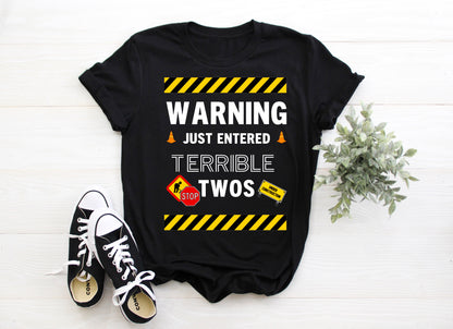 Kid's "Warning Just Entered Terrible Twos" 2nd Birthday T-Shirt