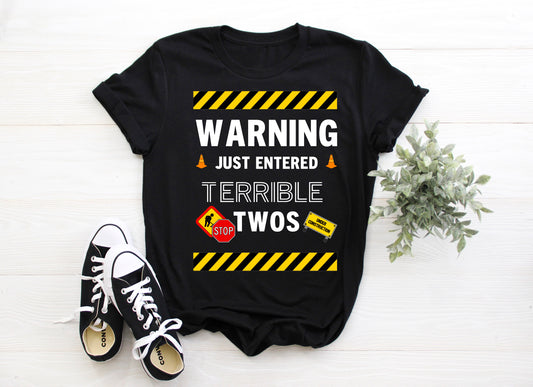 Kid's "Warning Just Entered Terrible Twos" 2nd Birthday T-Shirt