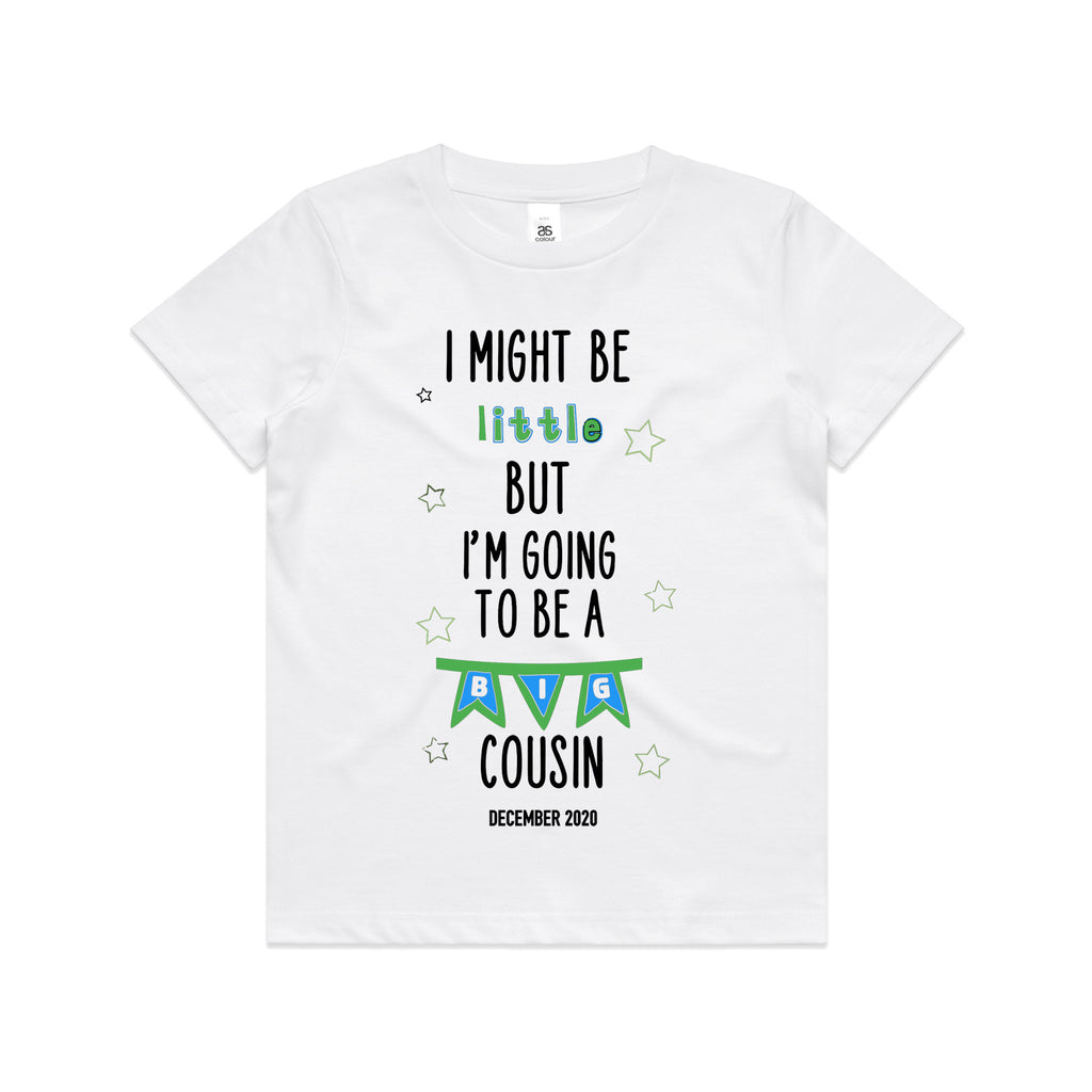 Kid's/ Baby T-Shirt/ Romper "I Might Be Little But I'm Going To Be a Big Cousin (Insert Year)"