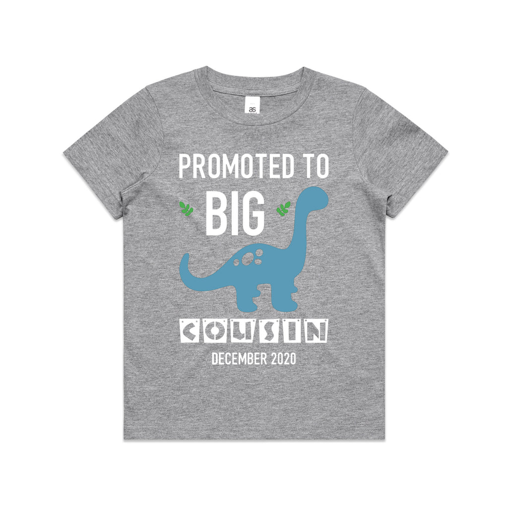 Kid's/ Baby T-Shirt/ Romper "Being Promoted to Big Cousin (Insert Year)" Dinosaur Theme