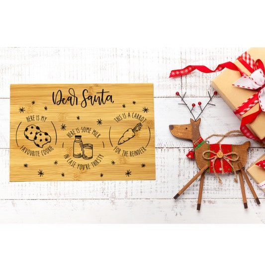 Santa Cookie, Milk and Carrot Board Christmas Eve Snow Flakes