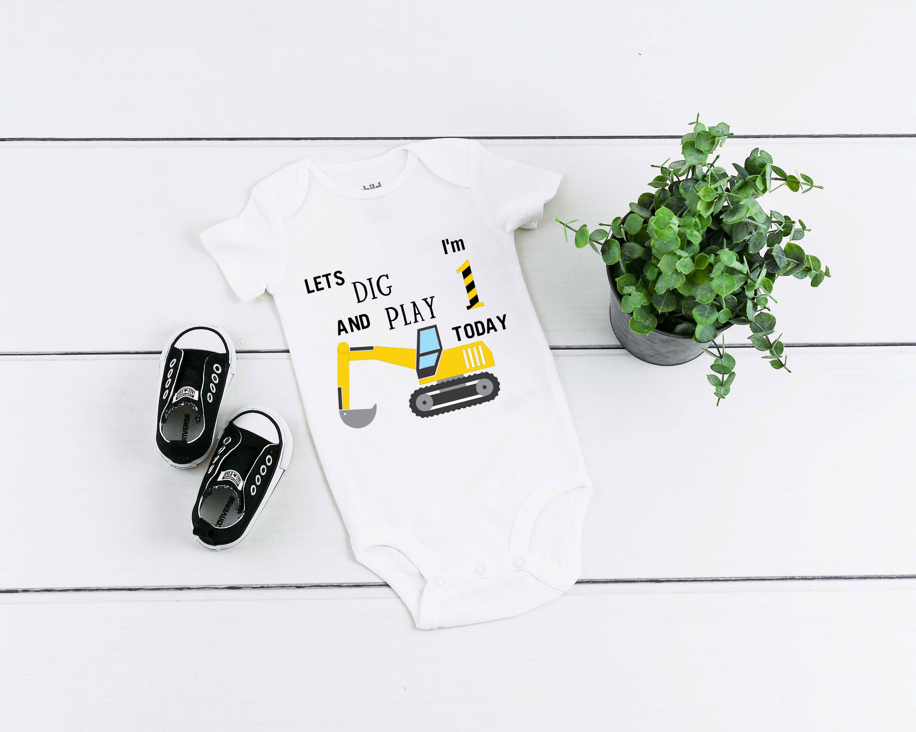 Baby Birthday Romper/ Kid's  T-Shirt "Let's Dig and Play I'm (insert age) Today"