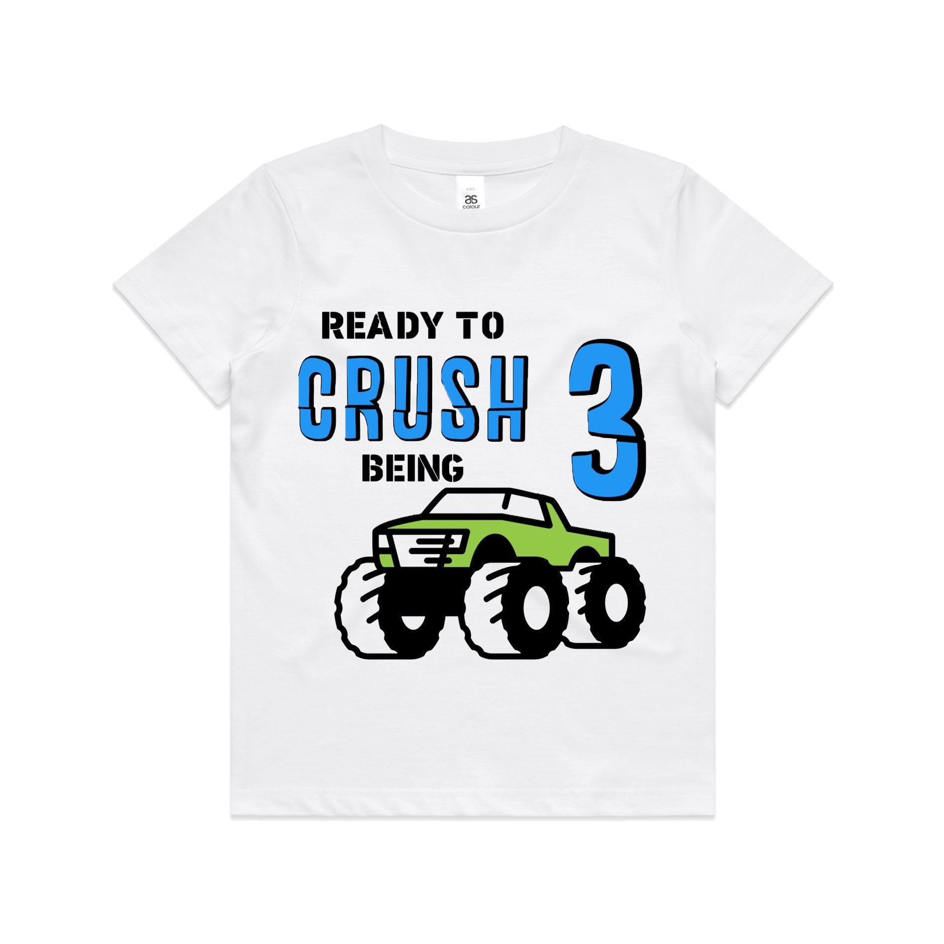 Kid's "Ready to Crush Being (Insert Age)" Monster Truck Birthday T-Shirt