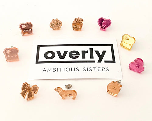 Bow/ Ribbon Rose Gold Mirror Finish Acrylic Stud Earrings