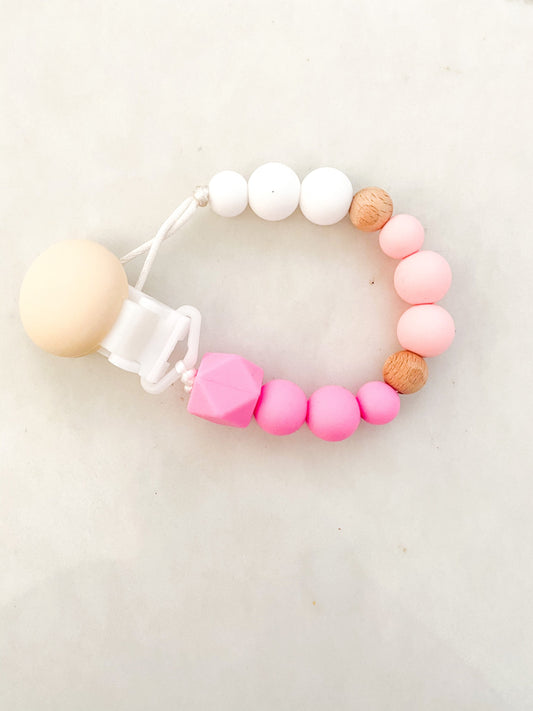 Silicone Bead Dummy Chain/ Clip Pink