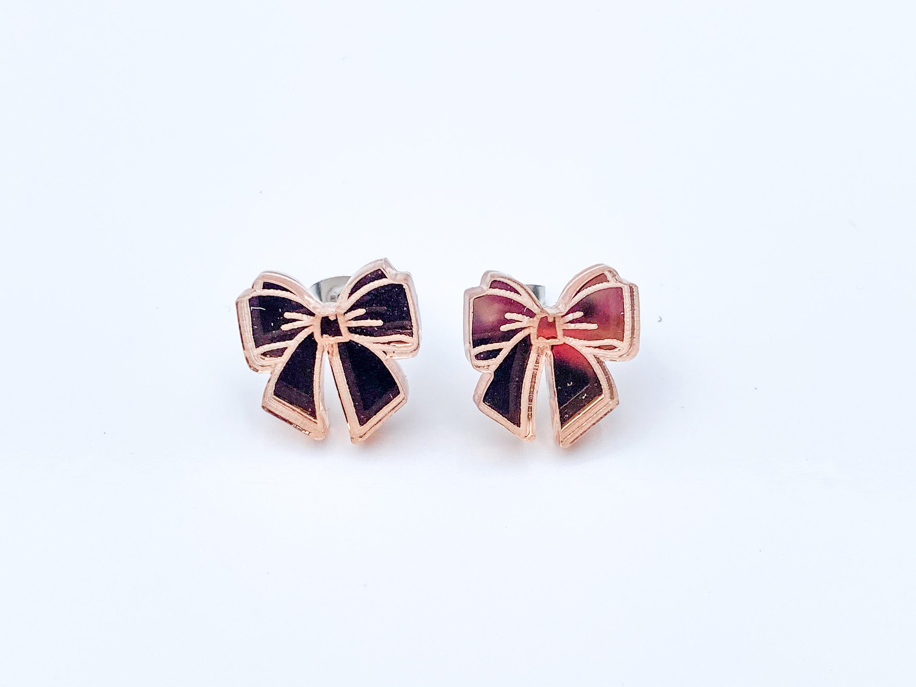 Bow/ Ribbon Rose Gold Mirror Finish Acrylic Stud Earrings