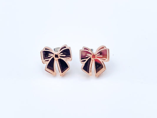Bow/ Ribbon Rose Gold Mirror Finish Acrylic Stud Earrings
