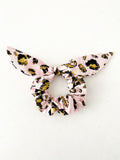 Bunny Ear/ Bow Scrunchie Pink and Gold Leopard Print.