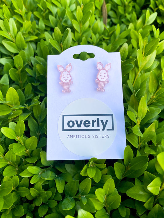Piglet Stud Pink Mirror Finish Acrylic Stud Earrings