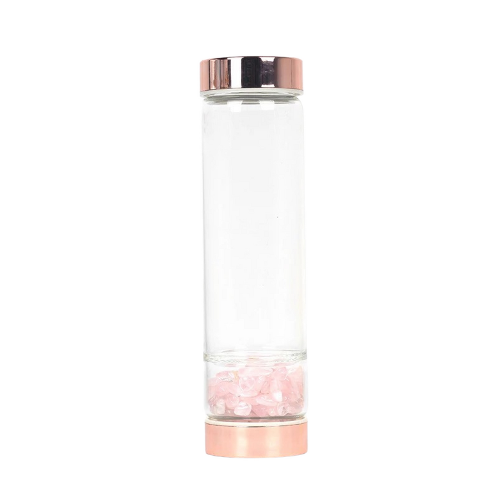 550ml Rose Gold Glass Bottle infused with Rose Quartz Crystals | Crystal Healing | Crystal Elixir