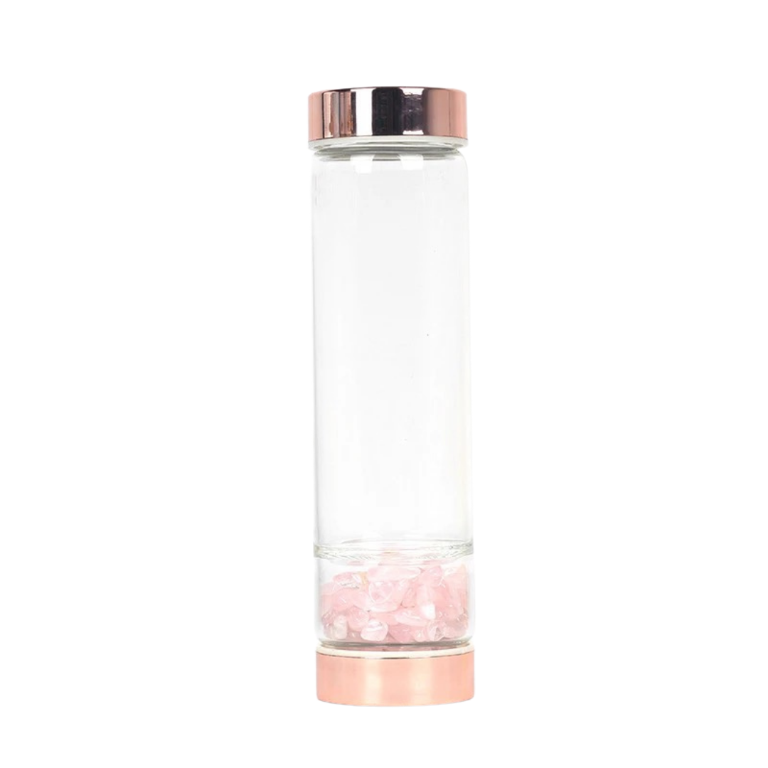 550ml Rose Gold Glass Bottle infused with Rose Quartz Crystals | Crystal Healing | Crystal Elixir