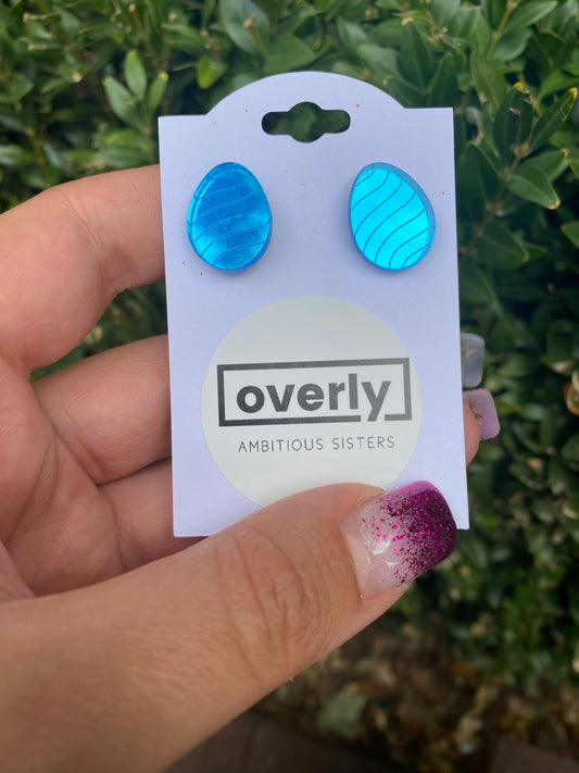 Easter Egg Stripe Pattern Blur Mirror Finish Acrylic Stud Earrings